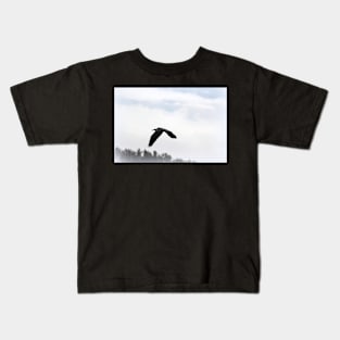 Great Blue Heron Flying Past the Clouds Above Trojan Pond 5 Kids T-Shirt